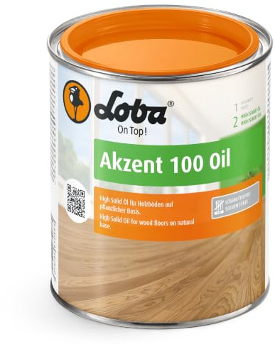 LOBA Akzent 100 Oil 750 ml – 100% natürliches Parkettöl auf pflanzlicher Basis | 100% Festkörper, lösemittelfrei | sehr ergiebig, hohe Wasserbeständigkeit | Rutschhemmung R10 (DIN EN 16165)