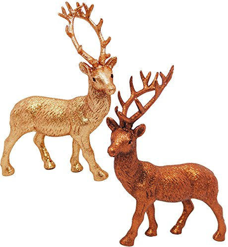 alles-meine.de GmbH 2 TLG. Set Hirsche/Rentiere - golden & rot Glitzernd & Glänzend - ideal als Deko & Schmuckständer - Schmuckbaum - Dekohirsch glänzend - Weihnachten / ..