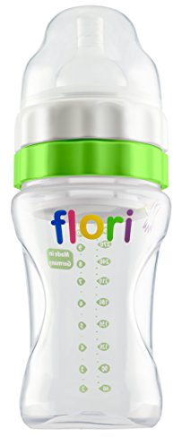 Flori Babyflasche für Unterwegs, Mix und Go ! Optimal für Nachtfütterung, Trinkflasche mit Sauger, BPA frei, Anti Kolik Trinksauger, 100% Made in Germany, 300 ml, grün