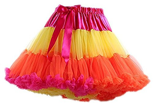 Colyanda Womens 3-Layered Pleated Tulle Petticoat Tutu Puffy Party Cosplay Skirt(Orange)