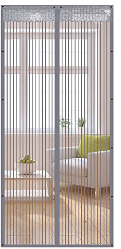 LIVEINU Fliegengitter Tür Insektenschutz Magnet Fliegen Gitter Vorhang Fliegenvorhang für Balkontür Wohnzimmer Klettband Fassung Grau(Klettband Version) 90x200cm