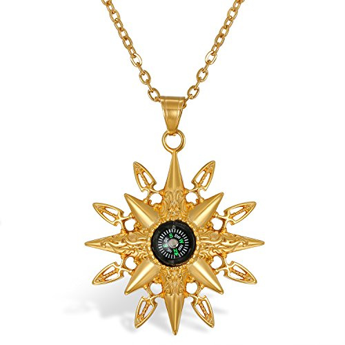 JewelryWe Schmuck Kompass Halskette Herren Edelstahl Sonne Kompass Anhänger mit 55cm Kette Graduation Geschenke für Vatertag Abschluss