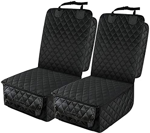 PETICON Waterproof Front Seat Car Cover 2 Pack, Full Protection Dog Car Seat Cover with Side Flaps, Nonslip Scratchproof Captain Chair Seat Cover Fits for Cars, Trucks, SUVs, Jeep, Black