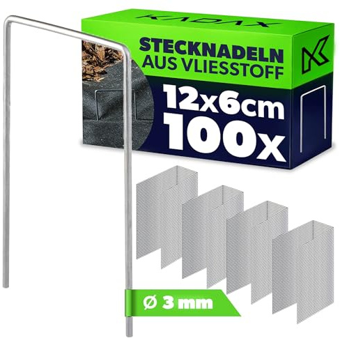 KADAX Ancrage au Sol en Acier, Lot de Piquets d'ancrage en Forme de U, Agrafes de Jardin, Piquets de Fixation, Toison De Mauvaises Herbes (100, 6 x 12 cm)