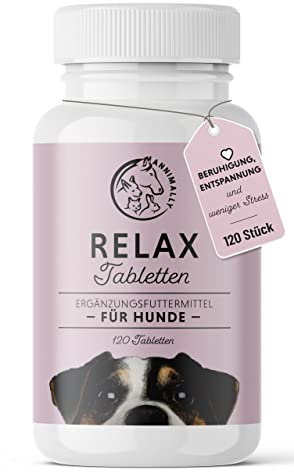 Annimally Hunde Relax Tabletten - Wohlfühltabs für Hunde mit Baldrian, Johanneskraut, L-Tryptophan, 120 Tabletten bei Angst, Stress & für Reise - hohe Akzeptanz