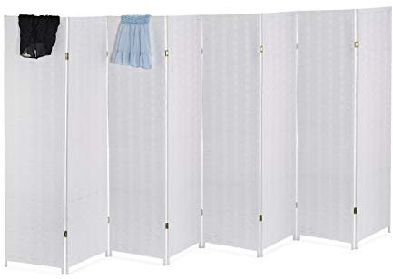 Relaxdays Skärm, H x B: 170 x 320 cm, vikbar rumsavdelare, 8-delat insynsskydd, trä och pappersrep, vit