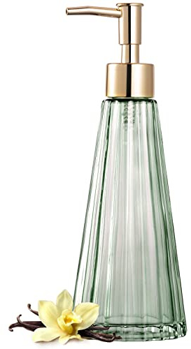 EMPO Vintage Elegant Glas Seifenspender Flüssigseife Desinfektionsmittel Shampoo Flasche mit Pumpe Rustikal Bauernhaus Dekor Hand Seifenspender Badezimmer Zubehör (Grün A)