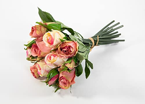 Seidenblumen Roß Rosenbouquet 30x20cm rosa-pink-Creme mit 16 Blüten GA Kunstlbumen künstliche Rosen Rosenstrauß