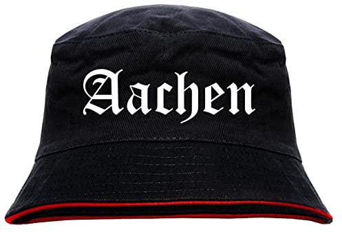 sostex Aachen Anglerhut - Altdeutsche Schrift - Schwarz-Roter Fischerhut XL Schwarz