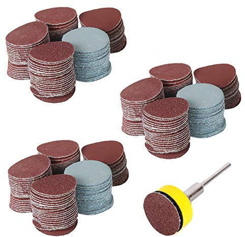 300 Stück 25mm Schleifpapier Klett Schleifscheiben Pads Körnung 100-3000 | Saipor Schleifteller mit 1/8Schaft-Stützteller für Bohrschleifer-Rotationswerkzeuge