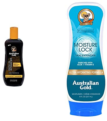 Australian Gold Dark Tanning Exotic Oil Spray, 10295, 1er Pack (1 x 0.237 l) & Moisture Lock Tan Extender After Sun Lotion für Gesichts- und Körper, 227 g