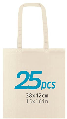 Baumwolltaschen | Einkaufstasche | Stofftasche Canvas | Jutebeutel, Stoffbeutel, Einkaufstasche, Tragetasche Canvas-Stoff | Lange Henkel | 100% Baumwolle, starke Tasche, waschbar,140gsm 38x42cm