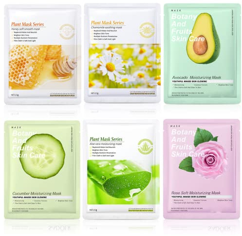 6 Sheets Fruit Extract Face Mask Set - Collagen Face Mask - Face Masks Beauty - Facial Mask Sheet - Skin Repair Mask Improves Skin Face Care Skin Care Sets For Women For All Skin Types