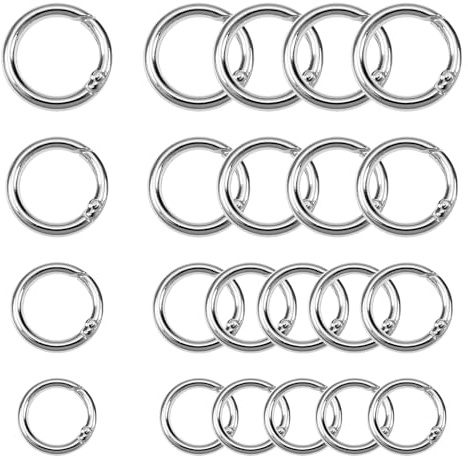 TOAOB 20 Pezzi Scatto Molla Rotondi per Borse Uncinetto Metallo Moschettoni a Scatto Clip 20mm 25mm 30mm 35mm O Rings Anelli Aperti Per Portachiavi Borsetta Artigianato Gioielli