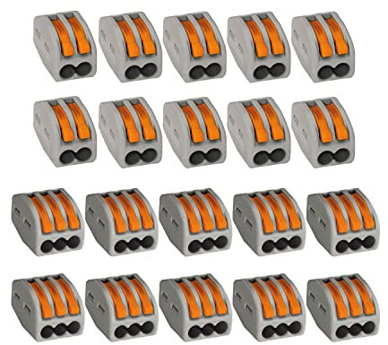 Vasalat WAGO 222 Klemme 2/3 adrig 4mm² Set Verbindungsklemmen, grau/orange