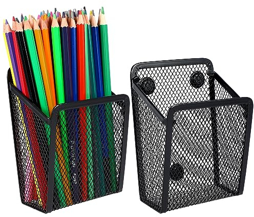 Magnetisk Förvaringskorg, 2-Pack Magnetisk Pennhållare, Metallnät Skrivbordsorganisatör, Magnetsvart för Kylskåp, Whiteboard, Kontorsmaterial, Skåptillbehör