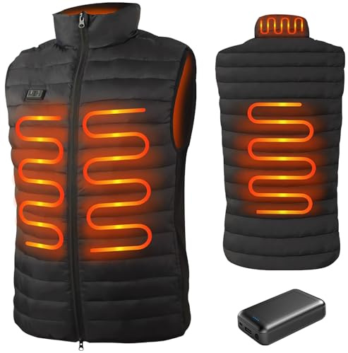 seenlast Veste Chauffante Homme, Gilet Chauffant Homme avec Batterie 10000mAh 5V Incluse, Doudoune Chauffante avec Chauffage 4 Zones et 3 Niveaux pour Ski Moto Chasse Camping, Lavable en Machine