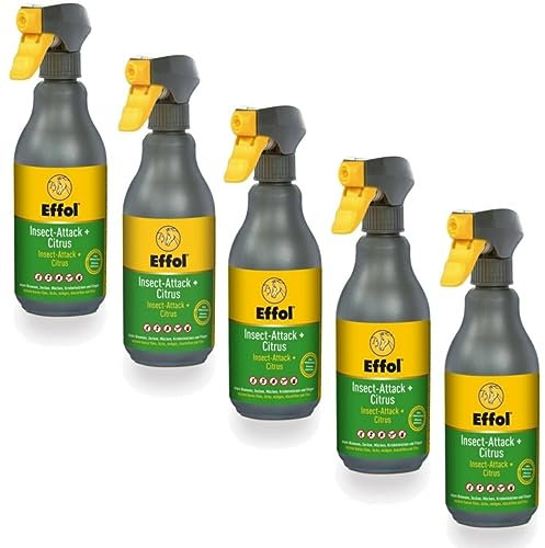 RL24 - Insect-Attack + Citrus | Insektenschutz mit Citrusduft | gg. Fliegen, Mücken & Bremsen | Mückenschutz m. Icaridin | Fliegenspray & Bremsenspray für Pferde | 5 x 500 ml Spray (5er Set)