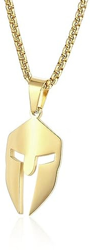Stainless Steel Spartan Warrior Helmet Pendant Necklace,Men Women 18K Gold Plated Rome Empire Necklace Jewelry 24 Inch Chain (Gold)