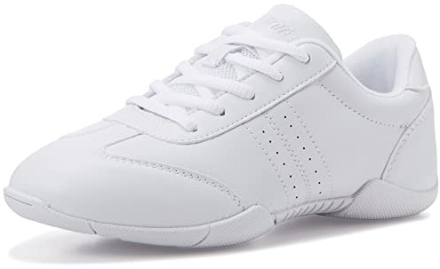 BAXINIER Youth Girls White Cheerleading Dancing Shoes Athletic Training Tennis Walking Breathable Competition Cheer Sneakers - White 9 Toddler