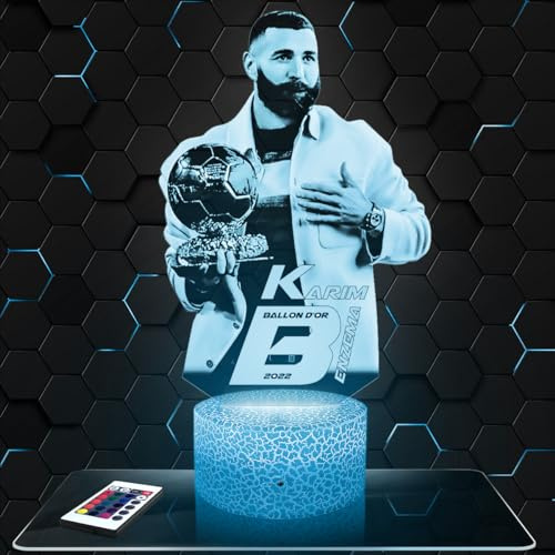 Lampephoto.fr - K. Benzema Buste Goldener Ball 3D Lampe, Touch Nachtlicht, Fußball Fußballspieler Frankreich, Geschenkidee Dekoration Fußball Schreibtischlampe Wohnzimmer Idee für Fans K. Benzema TOP