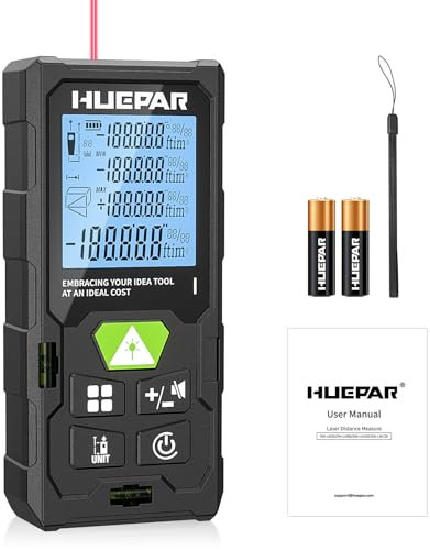 Huepar Laser-Entfernungsmesser 165FT(50M) Laser-Messgerät Digitale Laser-Entfernungsmesser, hintergrundbeleuchtetem LCD, Messung von Entfernung, Fläche und Volumen und pythagoreischem Modus DM-LM50