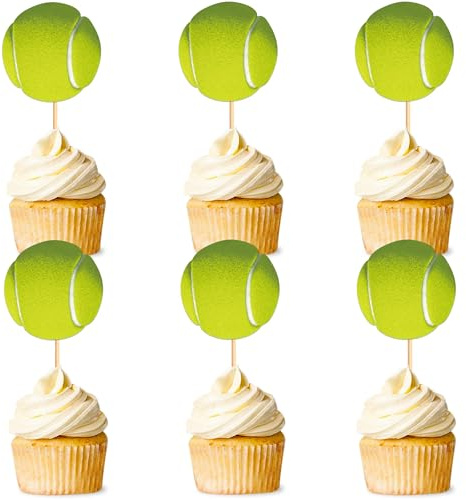 Blumomon Tennis-Cupcake-Topper, Tennis-Cupcake-Dekorationen, Sportthema, Cupcake-Dekorationen, Picks, Babyparty, Geburtstagsparty, Dekoration, Zubehör, 24 Stück