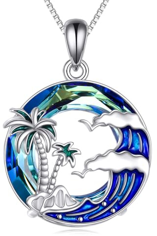 Vadmans Collier Palmier Pendentif Palmier en Argent Sterling Cristal Bijoux Cadeaux pour Femmes