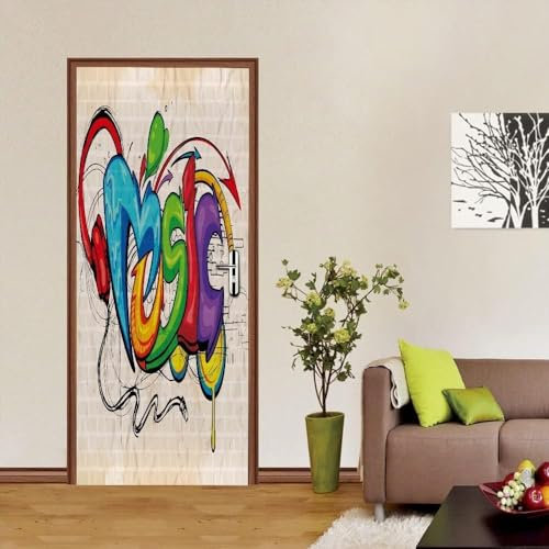 Türtapete Selbstklebend 80x200 cm Türfolie Selbstklebend Graffiti Türaufkleber Türposter Musik Türsticker Fototapete 3D Effekt für Schlafzimmer Wohnzimmer Küche 1488A