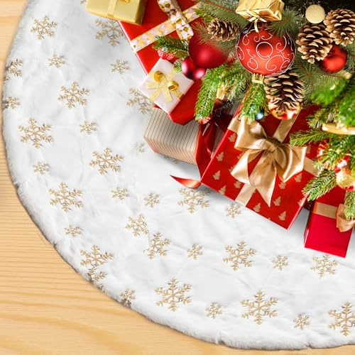 XIMEY Jupe de Sapin de Noël 120cm Cache Pied Sapin de Noel, Tapis de Sapin de Noel, Couvre Pied Sapin de Noel, Jupe Sapin de Noel, Decoration Pied Sapin de Noel pour Décoration de Fête de Noë (Or)