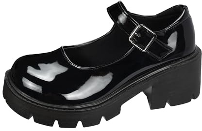 TRIWORIAE-Chunky Plate-Forme Mary Jane Chaussures Rétro Boucle Sangle Bout Rond Appartements Bouche Peu Profonde Princesse Chaussures Brillant 40