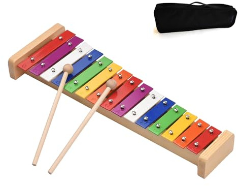 NEWFUN Xylophon, 15 Töne, Early Learning Instruments, Xylophon in Regenbogenfarben, Erhellende Instrumente für Babys und Kinder+ Schwarzer Tasche