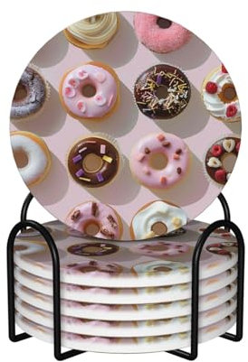 Sottobicchieri stampati con cupcake, ciambelle, muffin, zucchero, 6 pezzi, per bere, forma rotonda, in ceramica, assorbente, con supporto per la decorazione della casa, protezione da tavolo