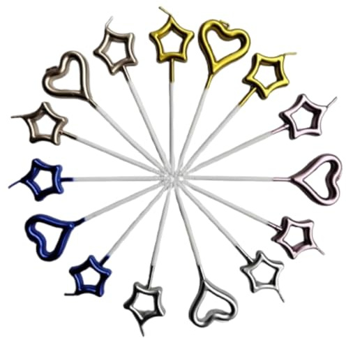 Zwenjuan Candele di Compleanno,15 Pezzi Candeline Compleanno a Cuore Candeline Compleanno a Forma Stella Candele a Forma di Cuore e Stella per Decorazione della Torta di Feste di Compleanno