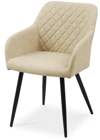 CLIPOP Esszimmerstuhl, 1 Stück Küchenstühle Sand Beige Kunstlederstoff stühle Polsterstühle mit Armlehne Metallbeine Polstersessel Stühle für Esszimmer Küche (1, Kunstleder Sand Beige)