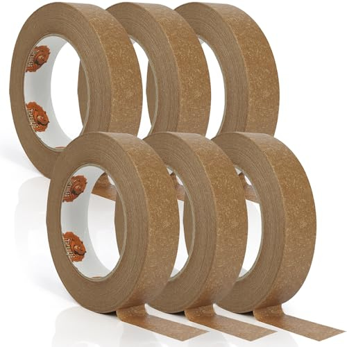 TAPEBEAR Umweltfreundliches Kraftpapier-Klebeband (24mm x 50m, 6 Rollen) | recycelbar | Beschreibbare Verpackungsband für Versand, Maskieren & Verpacken,Ungestrichene Oberfläche