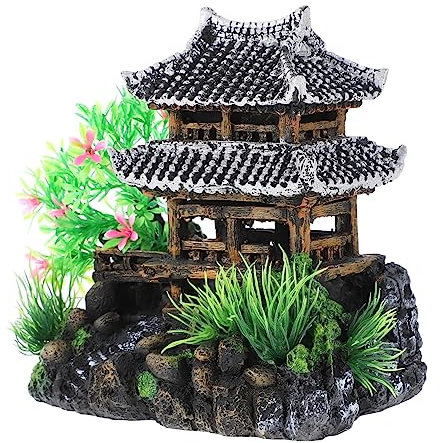 Happyyami 1stück Aquarium Ornament Aus Resin Chinesischer Stil Felsen Cottage Dekoration Für Fischtank Für Aquarienlandschaft Und Fischzubehör
