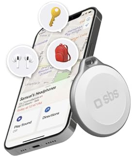 SBS Track My Circle - Localisateur de clés et d'objets Compatible avec Apple Localiser (Find My), Alarme 100dB, prêt à l'emploi avec Batterie CR2032 Incluse, étanche IP65, avec Trou Porte-clés, Blanc