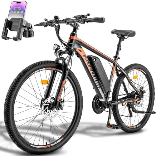 Fafrees Bicicletta Elettrica 26 Bici Elettrica Mountain Bike 21 Velocità Batteria Rimovibile 36V13Ah EBike Uomo Donna Adulti, Freni a Disco Meccanici, Autonomia di 80-100km, Nero, Porta Telefono