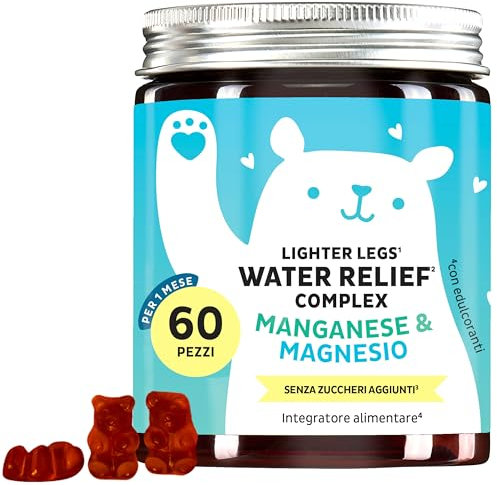 Water Relief Complex Gummies – for Electrolyte Balance & Light Legs - Vitamin C, Magnesium, Manganese & Plant Extracts - 60 Pieces (1 Month Supply) - Vegan, No Added Sugar - Bears with Benefits