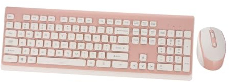 NUOBESTY Teclado y Ratón Inalámbricos Silenciosos Ultra Delgados Combo Ergonomico para Pc y Laptop Color Rosa Sin Baterías