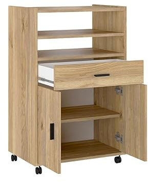 Homey - Armario Auxiliar de Cocina con Ruedas Alais, Mueble Multiusos con Cajón y Varios Compartimentos, Práctico y Funcional, Color Roble Miel, 60 cm (Ancho) x 85.5 cm (Alto) x 40 cm (Fondo)