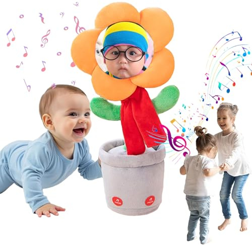 MYDYYO Fleur Dansante avec Visage Personnalisé,Jouet Tournesol Parlant et Dansant Personnalisé,Répète ce Que Vous Dites,Connectez Bluetooth pour Ecouter de la Musique,Cadeaux Amusants Personnalisés