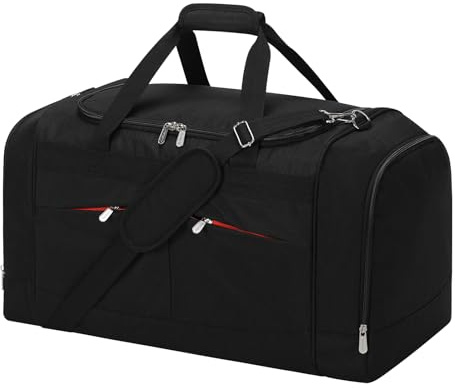 Bolsa de deporte grande para hombre – Bolsa de viaje grande con fondo duro y compartimento para zapatos para deportes y viajes, Negro , 60x33x35 cm, Bolsa de deporte grande para hombre