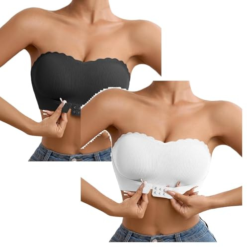 Generico 2 Paia Reggiseno Senza Spalline Donna Push Up con Fascia Antiscivolo per Seno Grande Reggiseni Senza Ferretto Invisibile Taglie Forti Multiuso con Ferretto Coppe Modellate