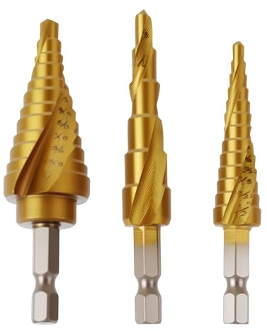 3Pcs Cobalt Step Drill Bit Set Replace for DWA1790IR, Compatible with DEWALT Step Bits, 1/8 in to 7/8 in, 1/4 Hex Shank for Stainless Steel, Metal, Wood, Plastic