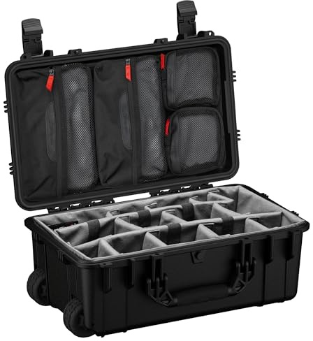 Condition 1 22 Large Rolling Lockable Hard Storage Case w/Padded Divider & Lid Organizer, Model 300, Waterproof Protective Box for Camera & Production Gear, Made in USA, 21.84x13.82x9 Black
