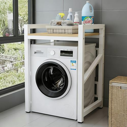 Meuble Machine à Laver et Seche Linge, Étagère sur Machine à Laver et Sèche-linge Ensemble Empilable, 3 Hauteurs Réglables pour Buanderie Salle de Bain, Capacité Charge 300 kg