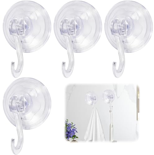 Lot de 4 Crochet Ventouse Salle de Bain 5kg (Max), Réutilisables Crochets à Ventouse Puissante, Ventouses Puissantes avec Crochet pour Maison, Transparent Accroche Ventouses pour Cuisine Fenêtre Verre