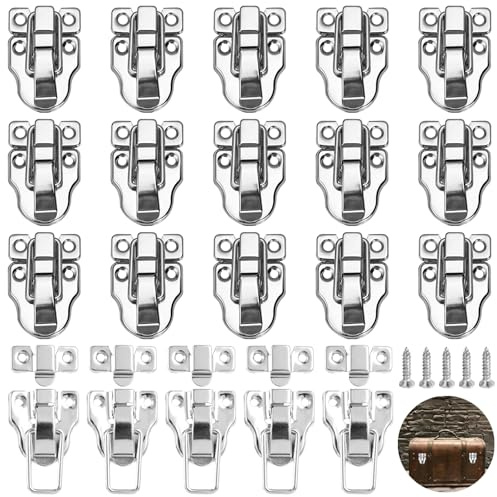 20 Sets Metal Duckbilled Box Hasp with Lock Hole, Antique Silver Toggle Latch Catch 1.6 x 2.3 in, Decorative Toolbox Latches for Jewelry Boxes, Wooden Cases, New Chinese Style